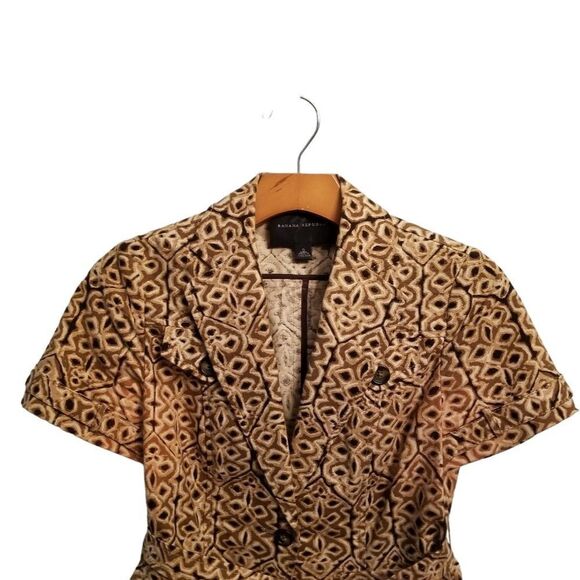 Banana Republic Tan Brown Short Sleeve Safari Print Jacket Size 0   8 374 - Picture 3 of 11